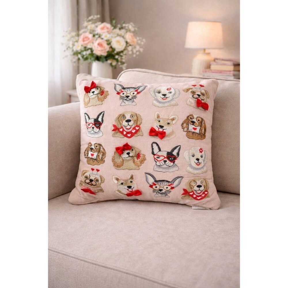 New Valentines Day Love Hearts Doggy Decorative Holiday Pillow 18"x18"